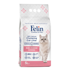 Felin Baby Powder – Котешка тоалетна от бял бентонит с аромат на бебешка пудра (5 литра)