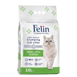 Felin Green Apple – Котешка тоалетна от бял бентонит с аромат на Зелена ябълка (10 литра)