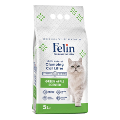 Felin Green Apple – Котешка тоалетна от бял бентонит с аромат на Зелена ябълка (5 литра)