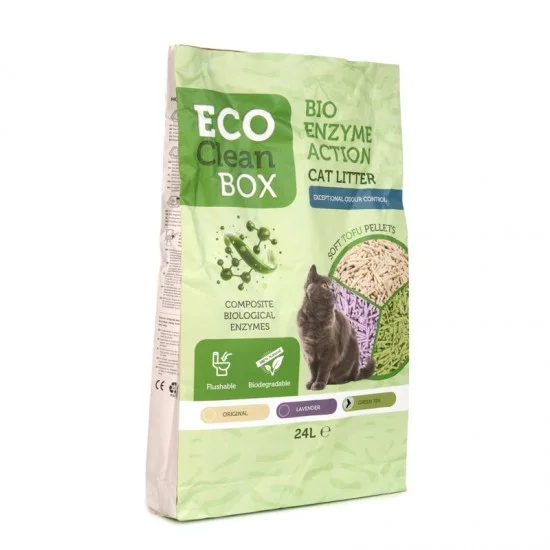 Clean Box Tofu Green Tea - Соева постелка за котешка тоалетна с аромат на Зелен чай 24L 1 Eco Clean Box Tofu Green Tea - Соева постелка за котешка тоалетна с аромат на Зелен чай 24L