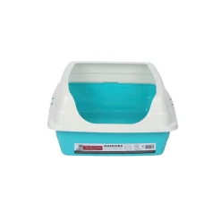 M-pets Mansura - Открита котешка тоалетна с висок борд – синя (49×39×18 см)