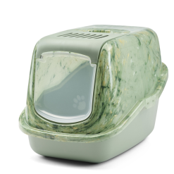 Savic Nestor Marble Amazon Green – Закрита котешка тоалетна с падащ преден панел висок гръб и филтър (56×39×38.5 см) Мрамор Амазонско зелено