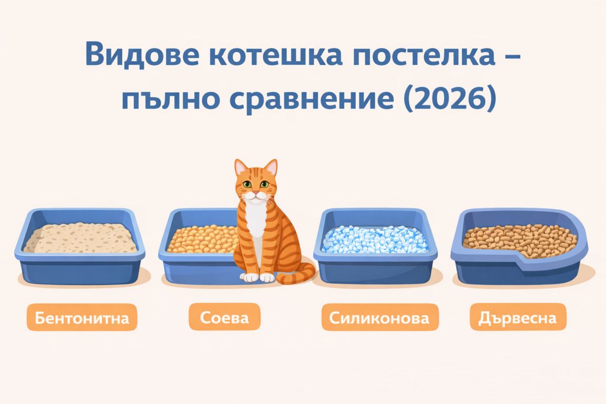Видове котешка постелка – пълно сравнение (2026) 3 видове котешки постелки пълно сравнение 2026г